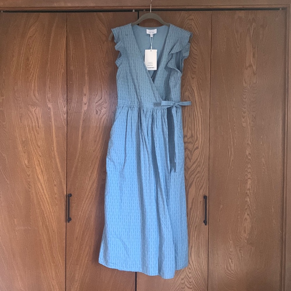 & other stories blue cotton eyelet wrap dress